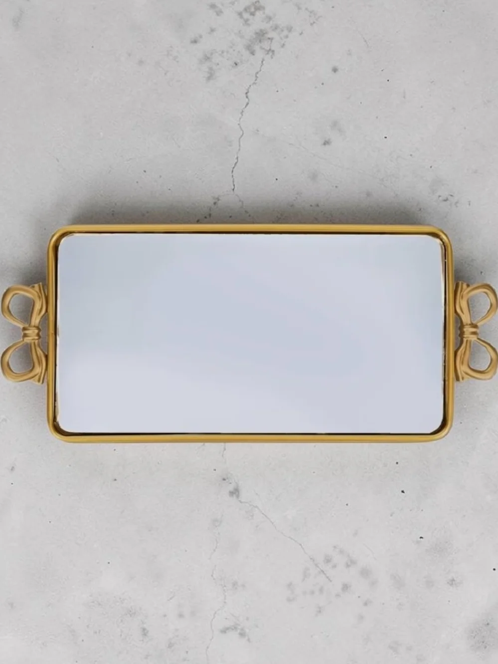 Gold Accent Bow Vanity Tray with Mirror